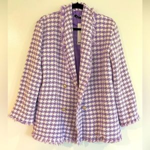 Dogtooth Woven Double Breasted Boxy Blazer